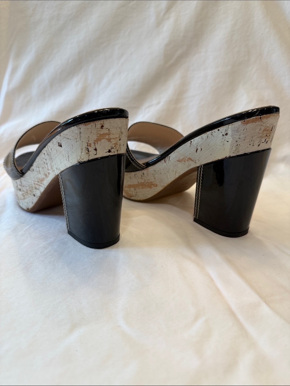 Prada Black Patent Leather Cork Platform Slide Heels - Picture 5 of 10